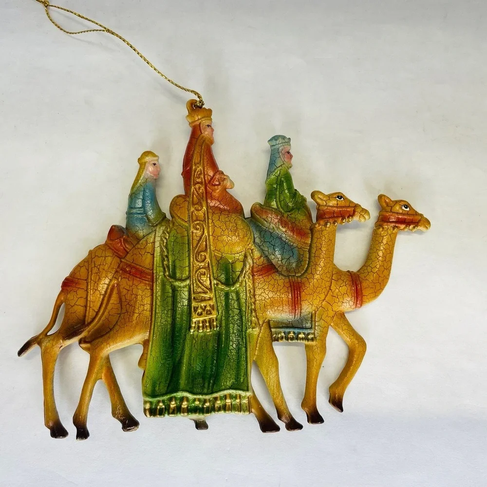 Vintage Christmas Hard Plastic Ornaments 3 Wise Men‎ On Camels Nativity & Angle